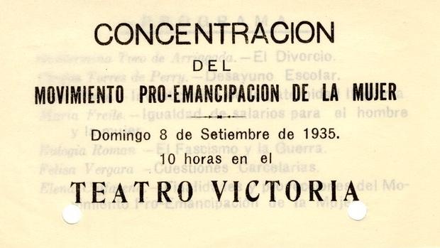 Panfleto que invita a una concentración de mujeres en 1935.