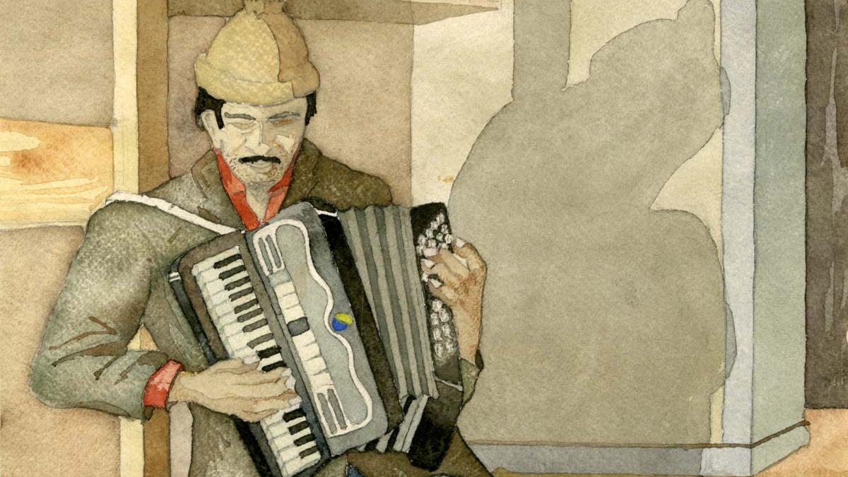 Cuadro de hombre tocando acordeón.