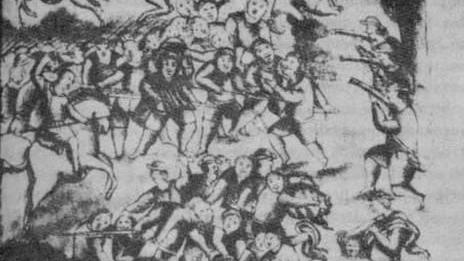Batalla de Las Cangrejeras (1629), en donde cayó prisionero Francisco Núñez de Pineda y Bascuñán, el autor del Cautiverio Feliz. Colección: Biblioteca Nacional de Chile.
