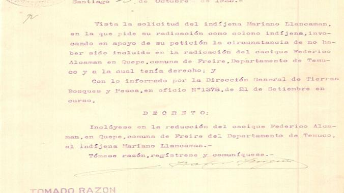 Decreto 564 del 13 de octubre de 1925 del Ministerio de Bienes Nacionales