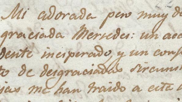 Carta de despedida escrita por José Miguel Carrera a su esposa Mercedes Fontecilla, en su libreta personal el 04 de septiembre de 1821 en la ciudad de Mendoza. Archivo Histórico Nacional. En Bóveda.