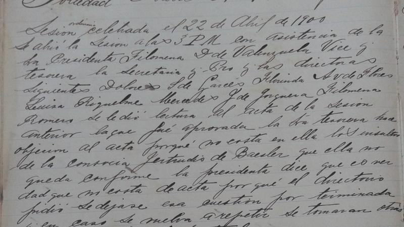 Sociedad de Obreras N° 1, 22 abril de 1900. Valparaíso.
