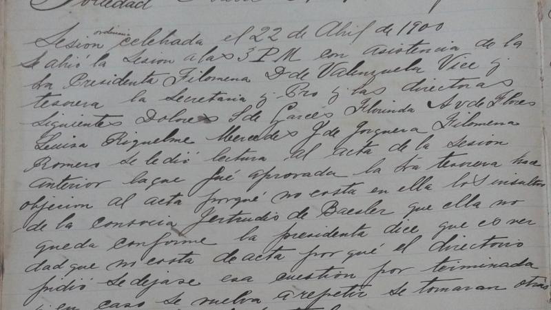 Sociedad de Obreras N° 1, 22 abril de 1900. Valparaíso.