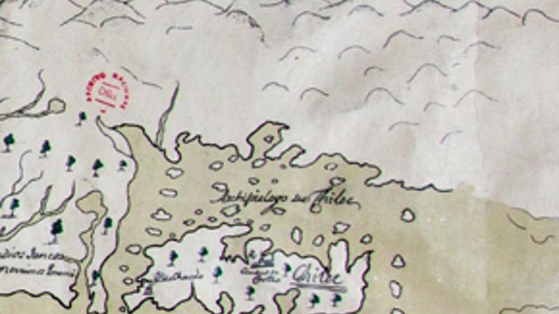 Detalle del primer mapa general de Chile, A. O'Higgins, S/F.
