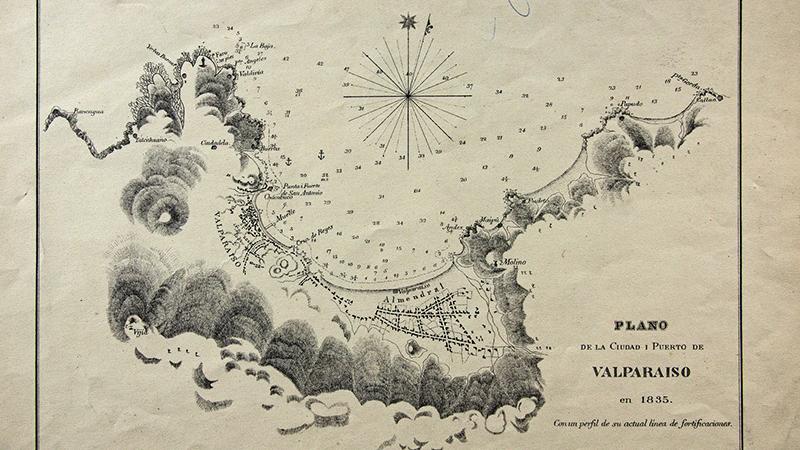 Plano de la ciudad y puerto de Valparaíso, 1835. Mapoteca Archivo Nacional Histórico.