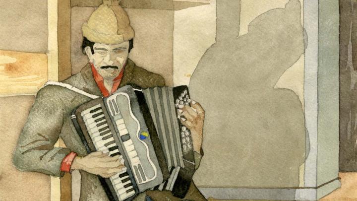 Cuadro de hombre tocando acordeón.