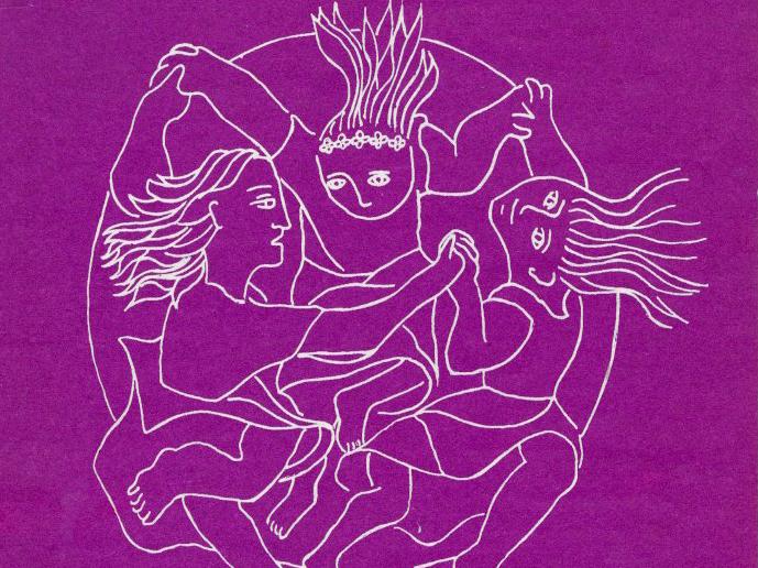 Portada color morado con dibujo de ujeres en líneas blancas.