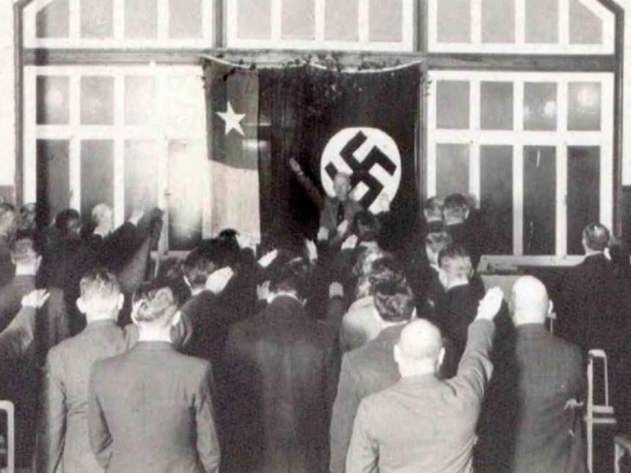 Registro de una reunión organizada en Puerto Varas por Bertoldo Meyer Straten, dirigente de la sección chilena del Partido Nazi (1937)