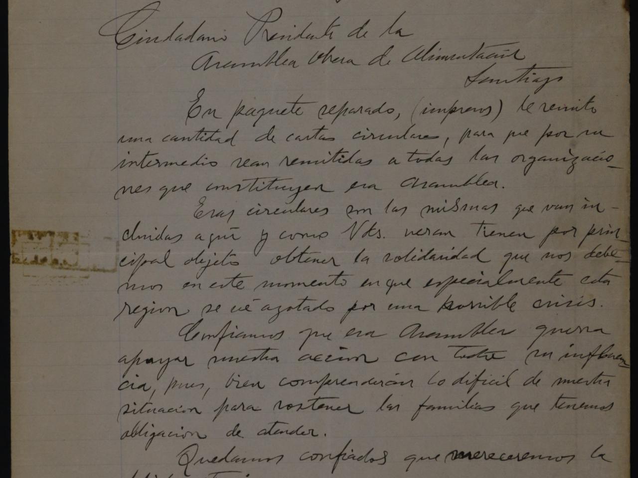 Carta a Recabarren desde Antofagasta 1919