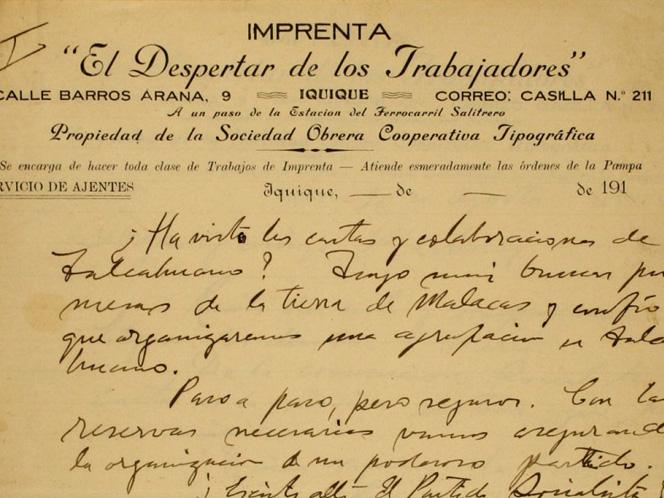 Correspondencia de Luis Emilio Recabarren a Alberto Martínez. Iquique, 1912-1915. Archivo Nacional. Fondos Varios, vol.1157. Foja 9.