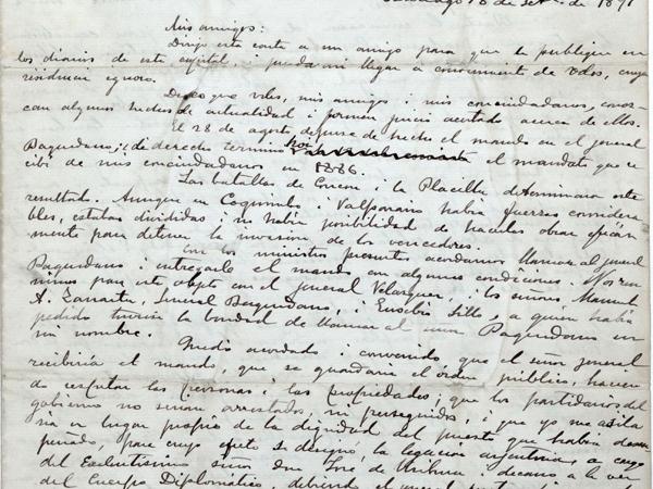 Carta de José Manuel Balmaceda