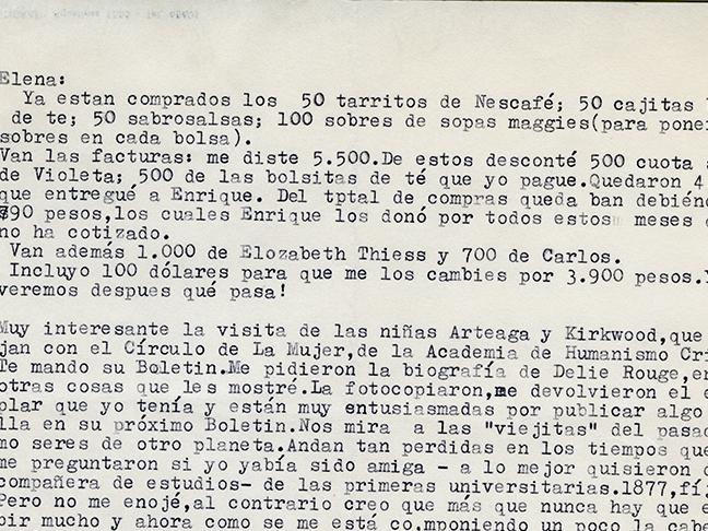 Carta a Elena Caffarena sobre el Círculo de Estudios de la Mujer. AMG, Fondo Elena Caffarena Morice, Caja 6.