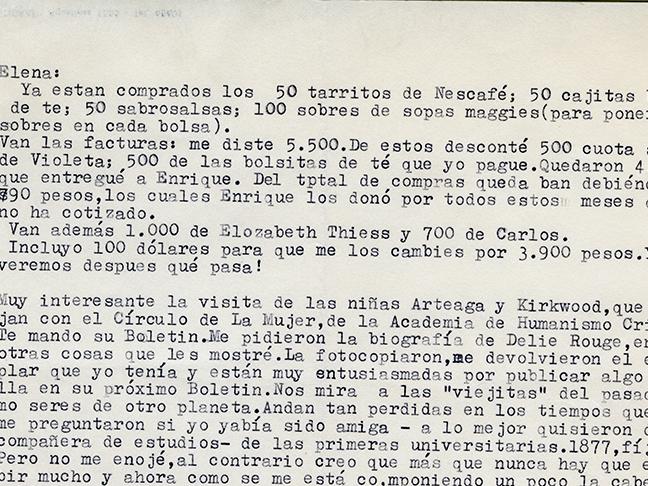 Carta a Elena Caffarena sobre el Círculo de Estudios de la Mujer. AMG, Fondo Elena Caffarena Morice, Caja 6.