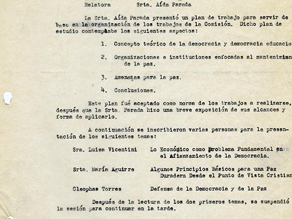 Acta de sesión del Segundo Congreso Nacional de Mujeres, realizado en Valparaíso durante septiembre de 1947.