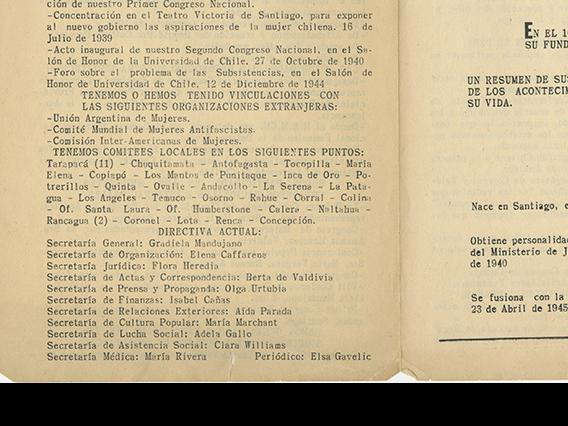 Resumen de finalidades, obras y acontecimientos importantes del MEMCH, 1945. AMG, Fondo Elena Caffarena, caja 5.