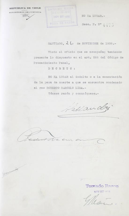 Decreto Supremo N.º 4475 del 26 de noviembre de 1936