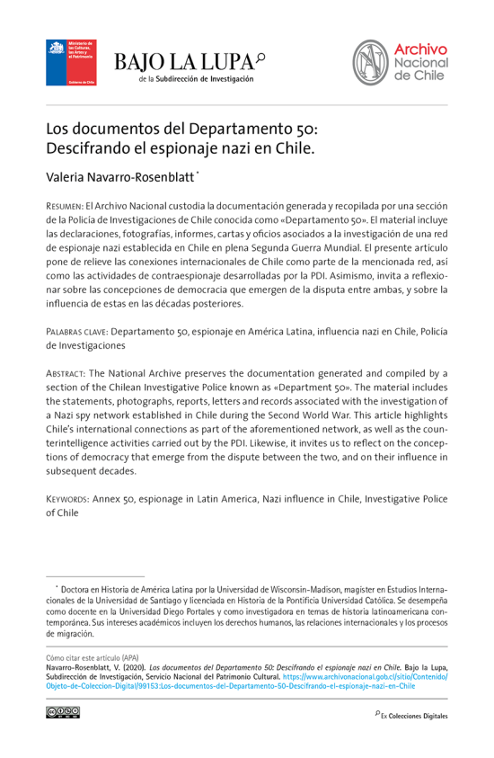 Los documentos del Departamento 50: Descifrando el espionaje nazi en Chile