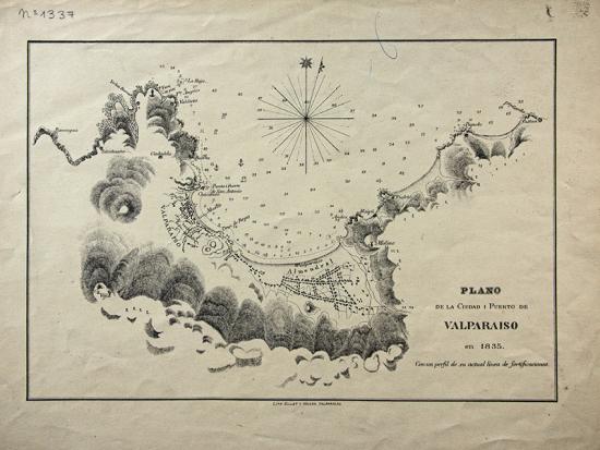 Plano de la ciudad y puerto de Valparaíso, 1835. Mapoteca Archivo Nacional Histórico.