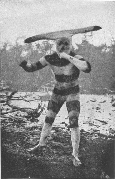 Espíritu Kotaich. Hombre selknam pintado en todo el cuerpo y el rostro.