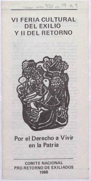 Díptico sobre  Feria del Exilio y Retorno, 1988. Archivo Nacional de la Administración, Comisión Chilena de Derechos Humanos. Díptico.