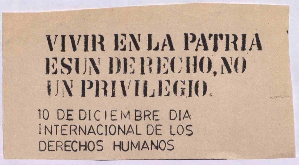 Panfleto de Día Internacional de los Derechos Humanos, sin fecha.Archivo Nacional de la Administración, Comisión Chilena de Derechos Humanos. Volante.