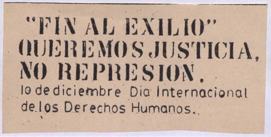 Reverso de panfleto de Día Internacional de los Derechos Humanos, sin fecha.Archivo Nacional de la Administración, Comisión Chilena de Derechos Humanos. Volante.