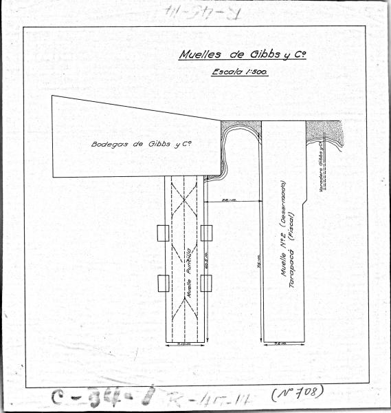 Plano del Muelle Gibbs y Compañía, Iquique, sin fecha. Plano.