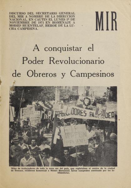Discurso - homenaje de Miguel Enríquez en el funeral de líder campesino y mapuche Moises Huentelaf, 1971. Fondo familiar. Diario.