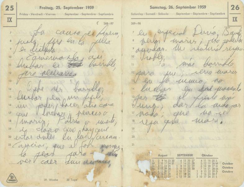Continuación de notas bajo el título "El Puente". del 24 de marzo de 1961. Cuaderno de Miguel Enríquez. Escritura en agenda.