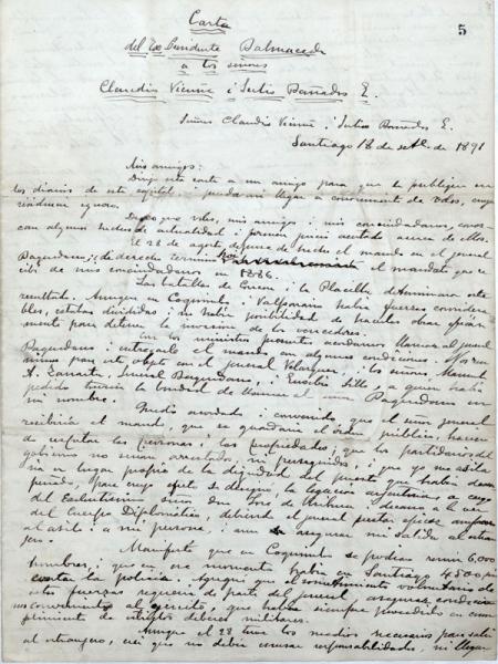 Carta de José Manuel Balmaceda