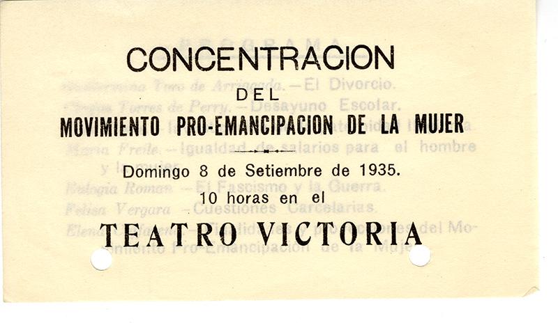 Volante para convocar a concentración del MEMCH, 1935. AMG y Géneros, Fondo Elena Caffarena Morice, caja 9.
